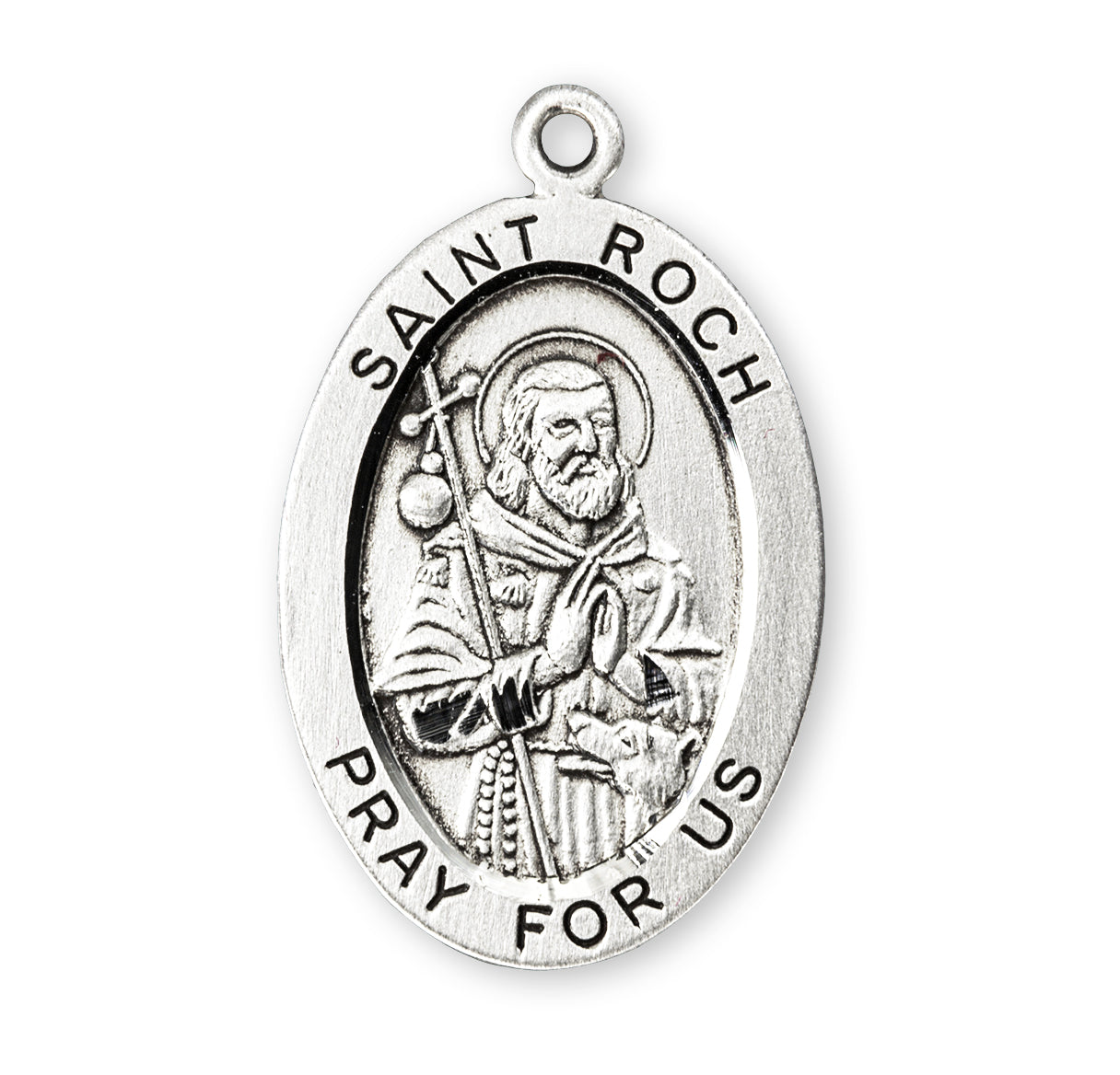 Patron Saint Roch Oval Sterling Silver Medal Pendant with Chain