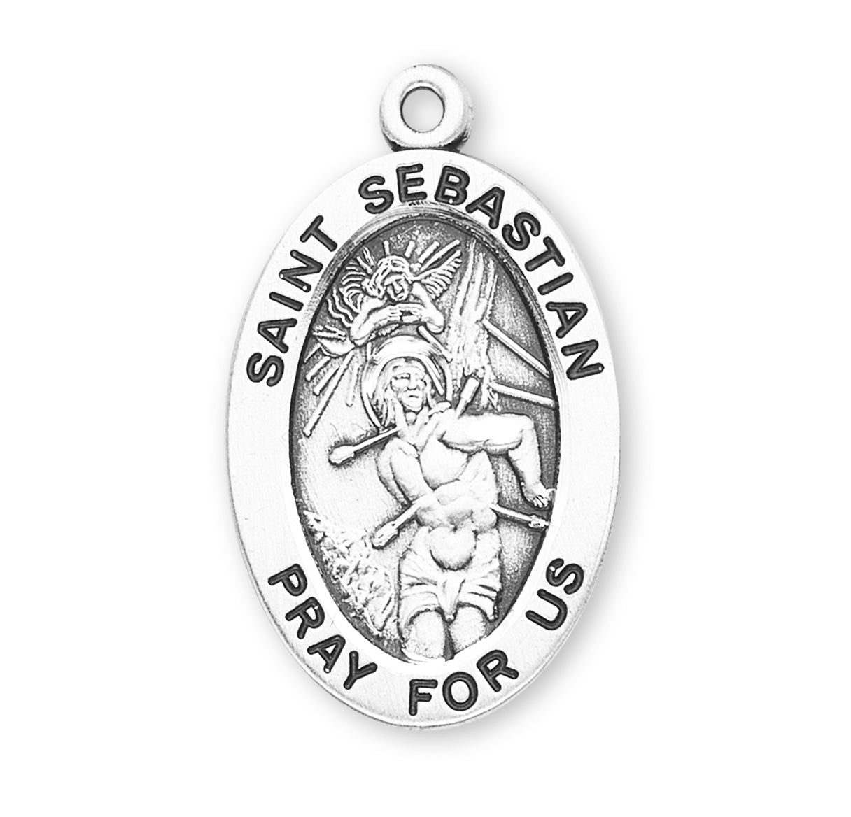 Patron Saint Sebastian Oval Sterling Silver Medal Pendant with Chain