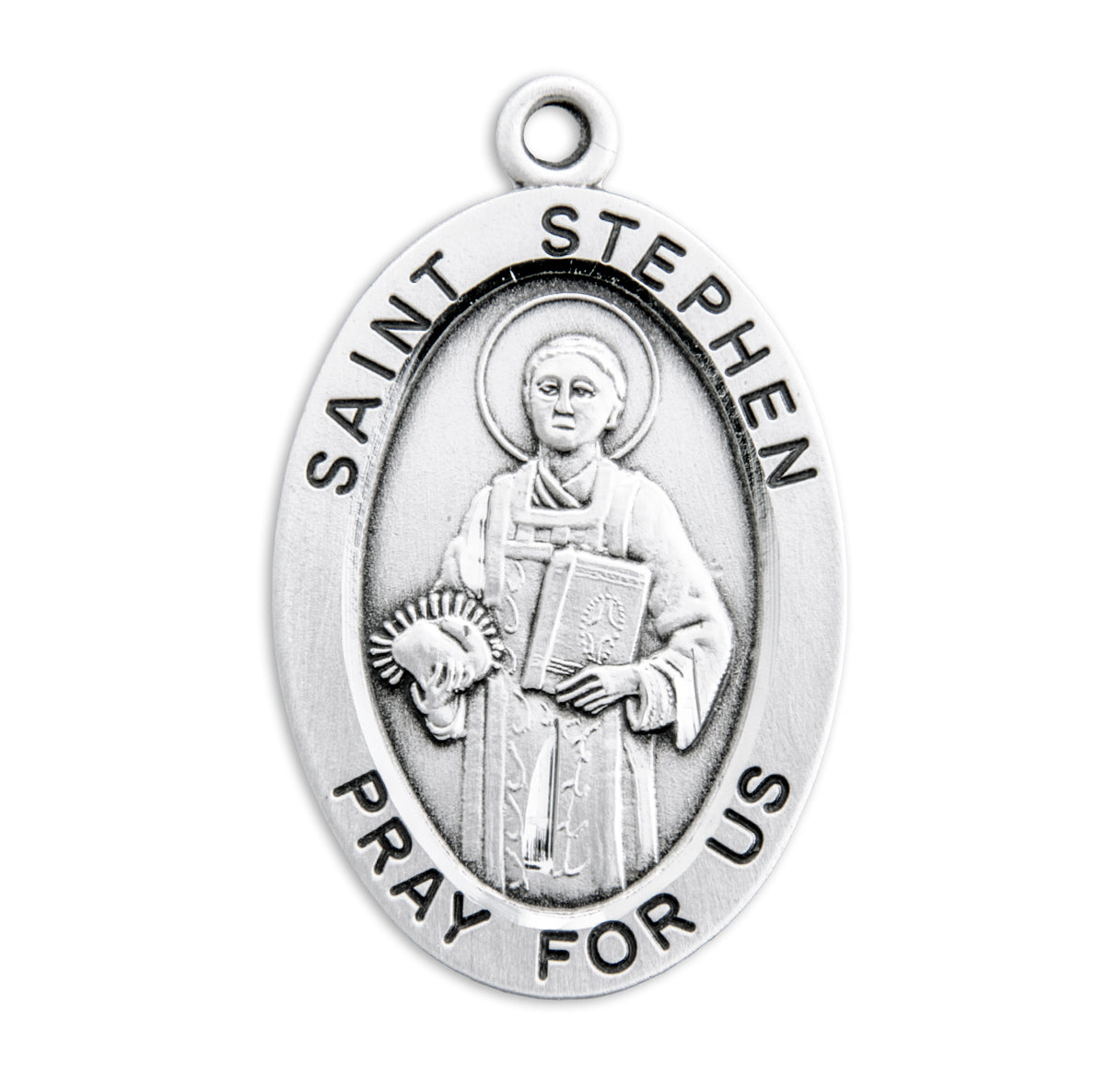 Patron Saint Stephen Oval Sterling Silver Medal Pendant with Chain