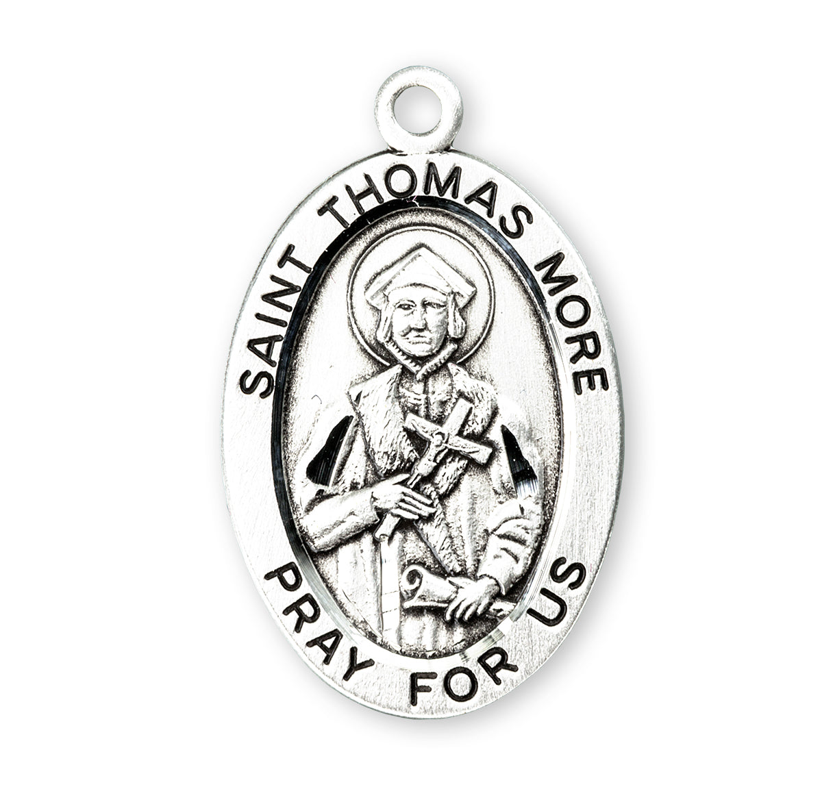 Patron Saint Thomas More Oval Sterling Silver Medal Pendant with Chain