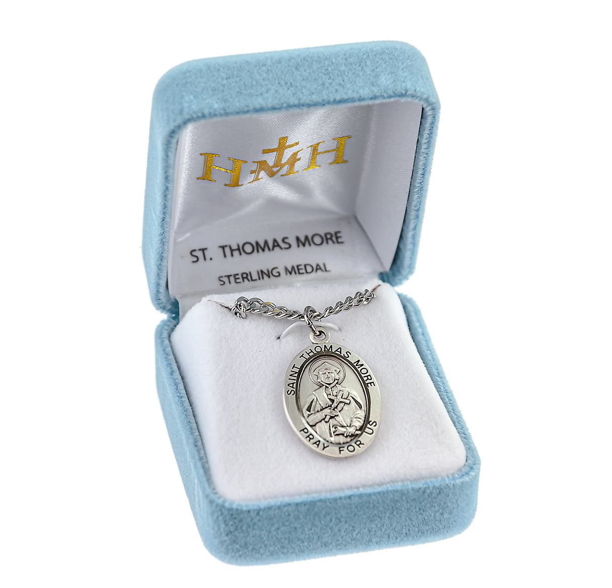 Patron Saint Thomas More Oval Sterling Silver Medal Pendant with Chain
