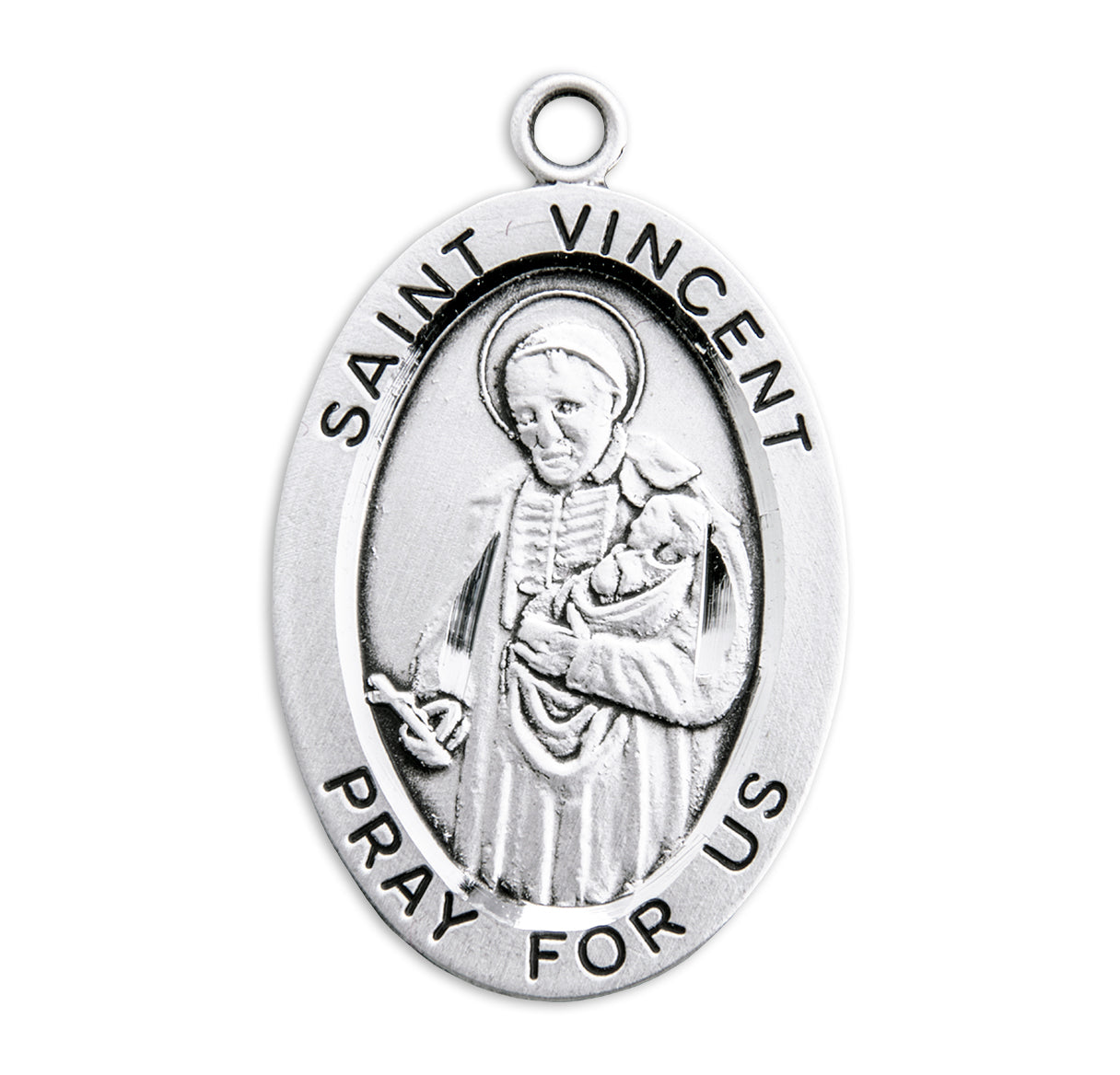Patron Saint Vincent de Paul Oval Sterling Silver Medal Pendant with Chain