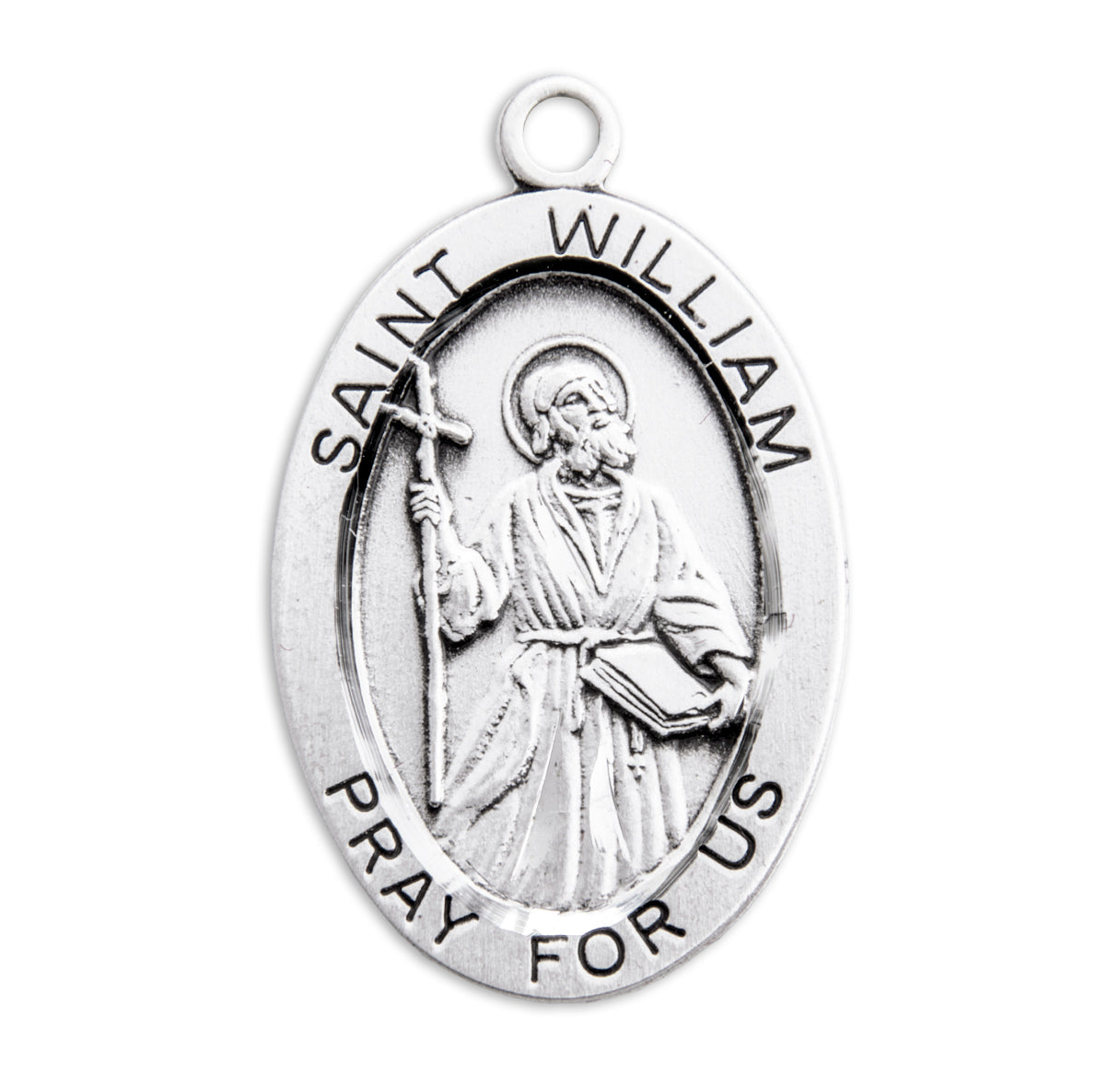 Patron Saint William Oval Sterling Silver Medal Pendant with Chain
