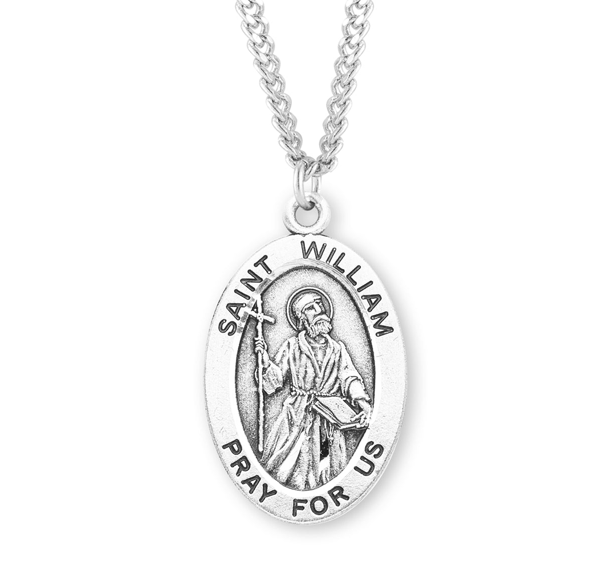 Patron Saint William Oval Sterling Silver Medal Pendant with Chain
