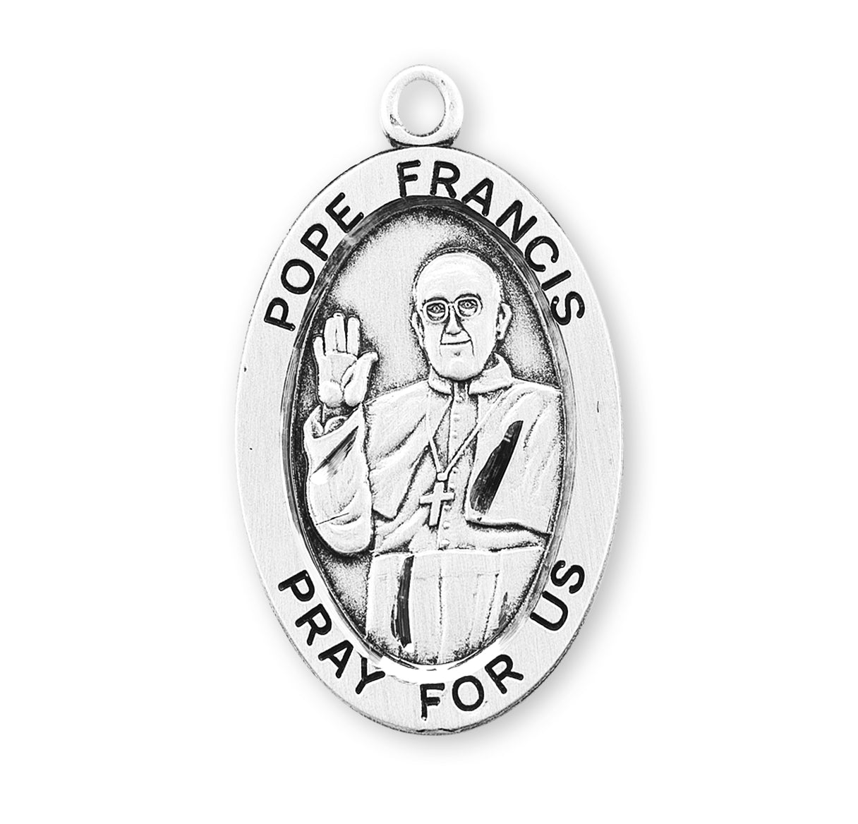 Pope Francis Oval Sterling Silver Medal Pendant with Chain