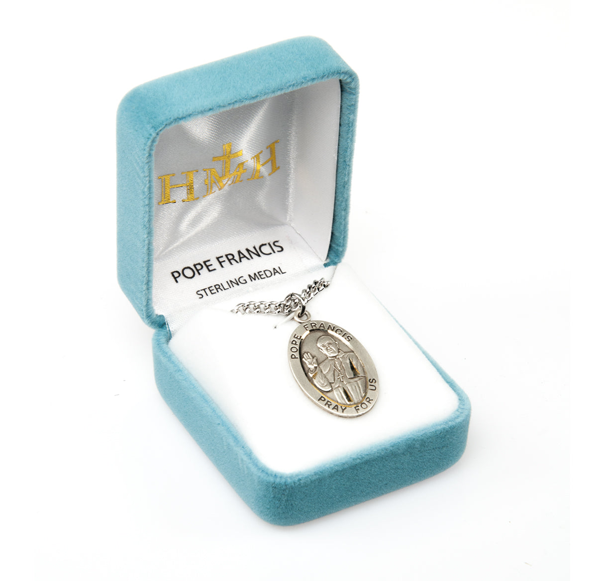 Pope Francis Oval Sterling Silver Medal Pendant with Chain