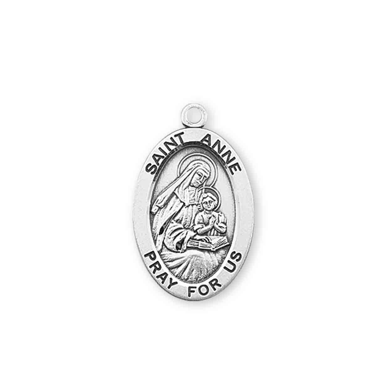 Patron Saint Anne Oval Sterling Silver Medal Pendant with Chain
