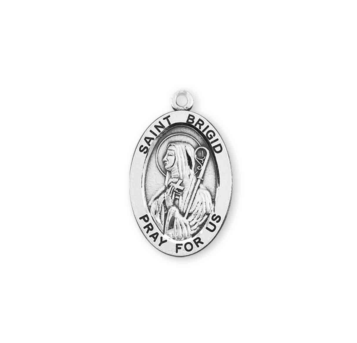 Patron Saint Brigid Oval Sterling Silver Medal Pendant with Chain