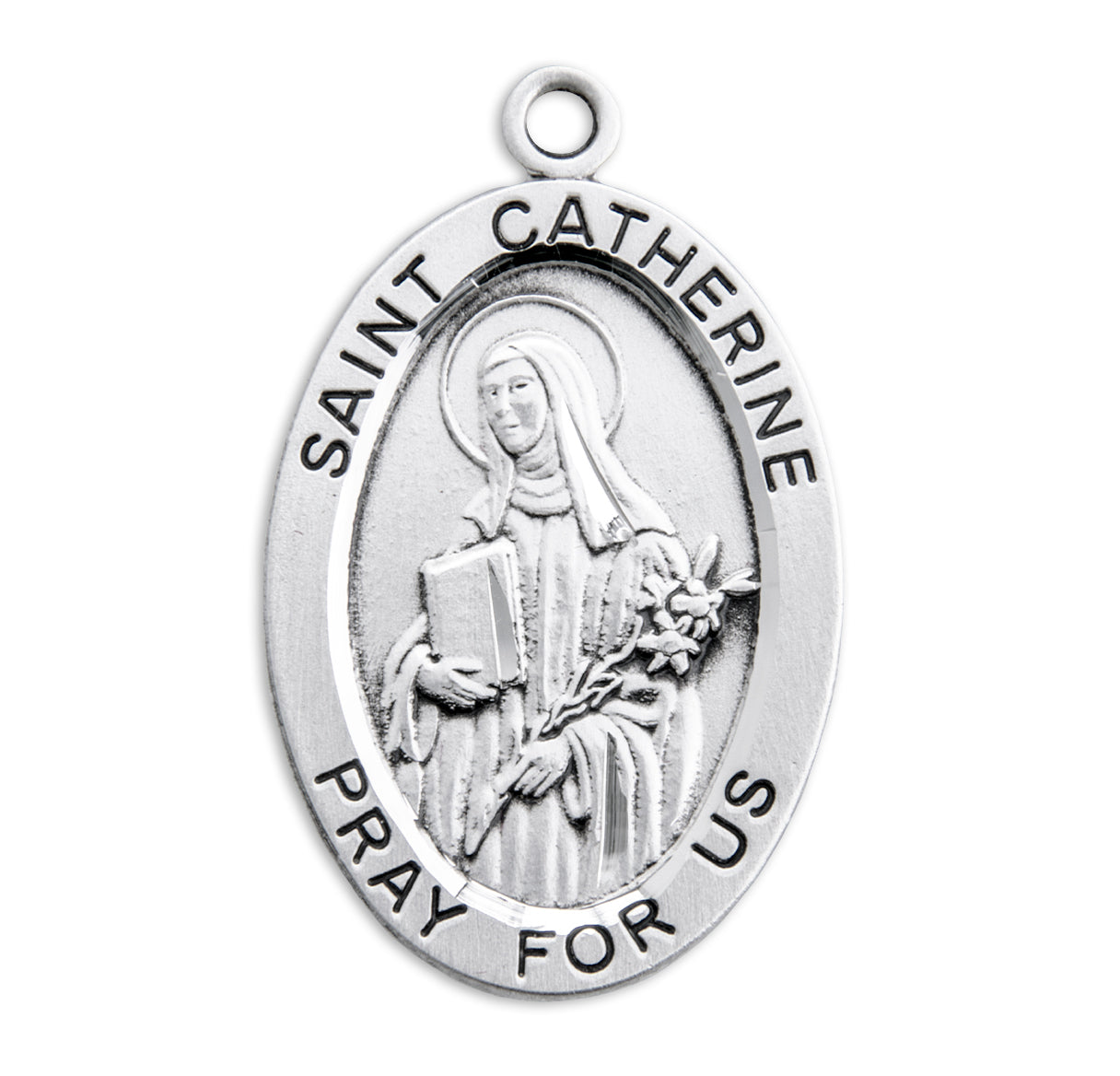 Patron Saint Catherine of Siena Oval Sterling Silver Medal Pendant with Chain