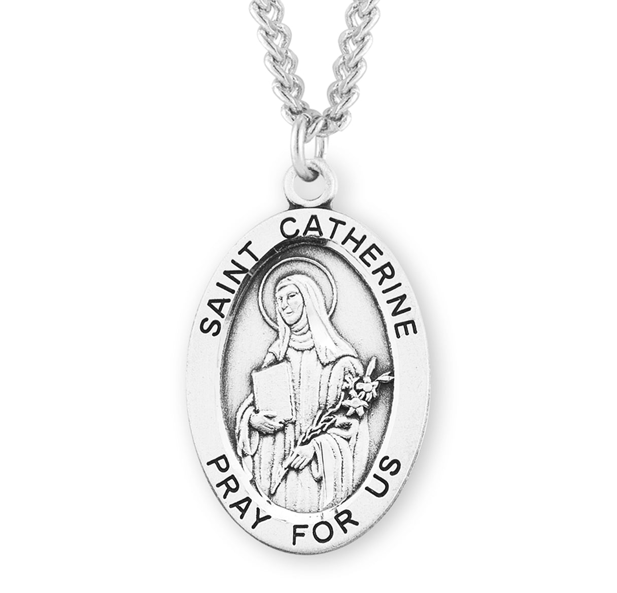 Patron Saint Catherine of Siena Oval Sterling Silver Medal Pendant with Chain