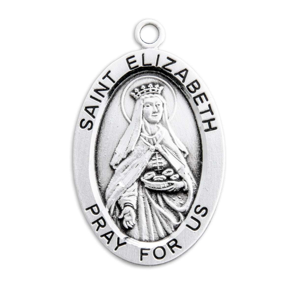 Patron Saint Elizabeth Oval Sterling Silver Medal Pendant with Chain
