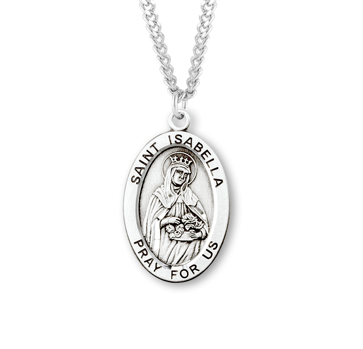 Patron Saint Isabella Oval Sterling Silver Medal Pendant with Chain