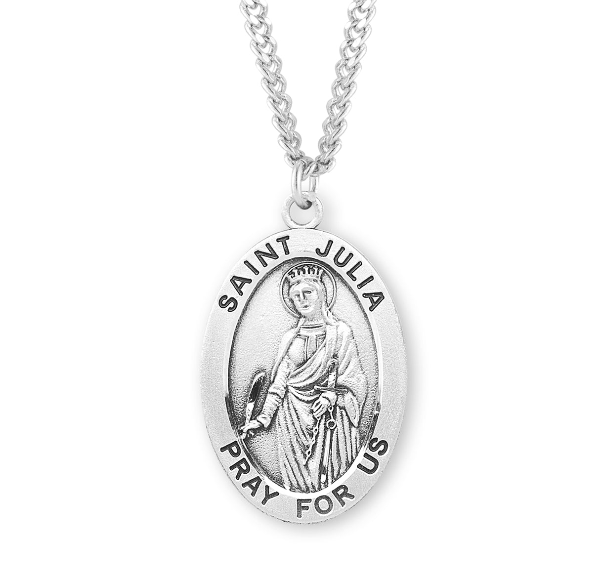 Patron Saint Julia Oval Sterling Silver Medal Pendant with Chain