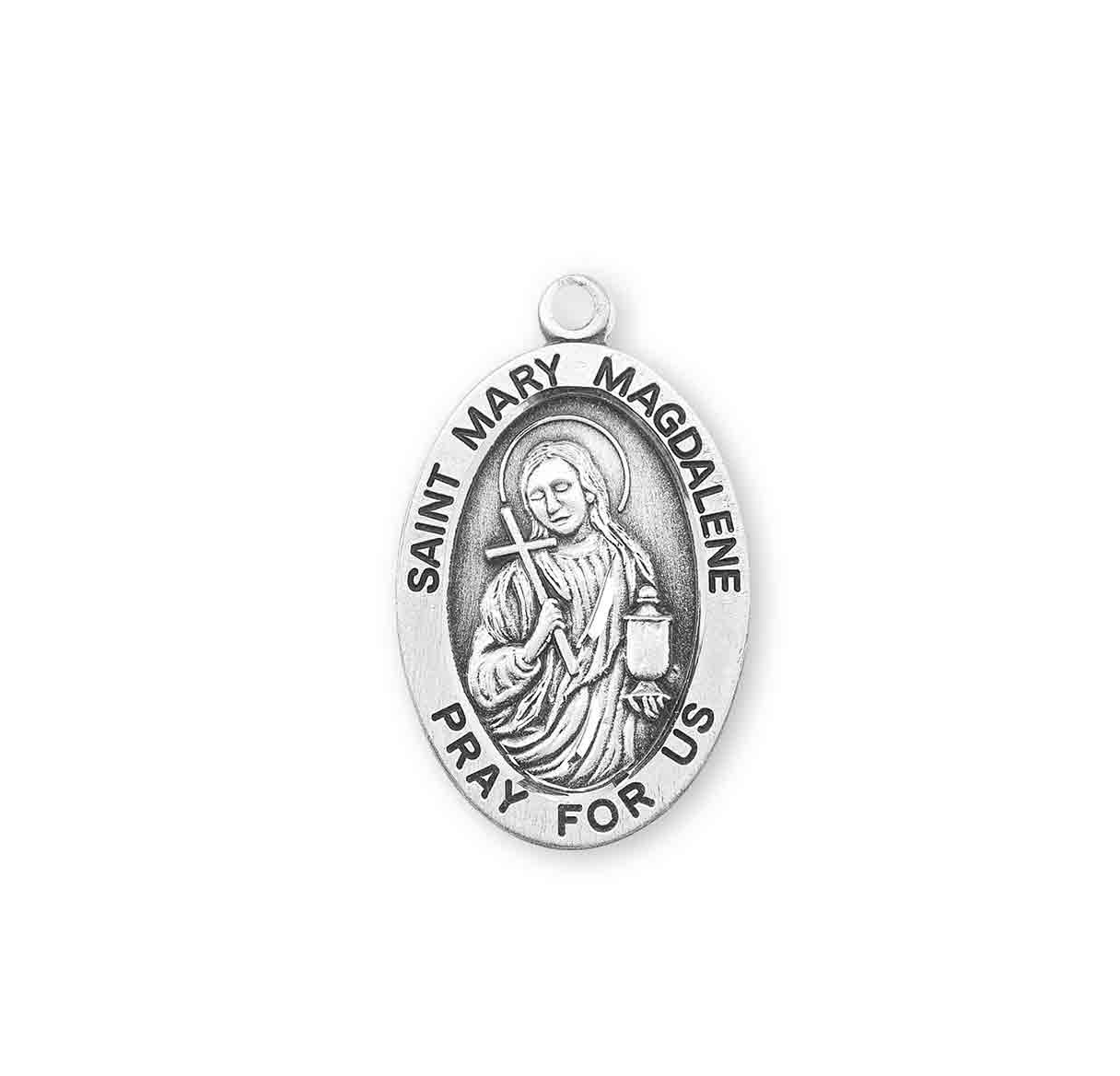 Patron Saint Mary Magdalene Oval Sterling Silver Medal Pendant with Chain