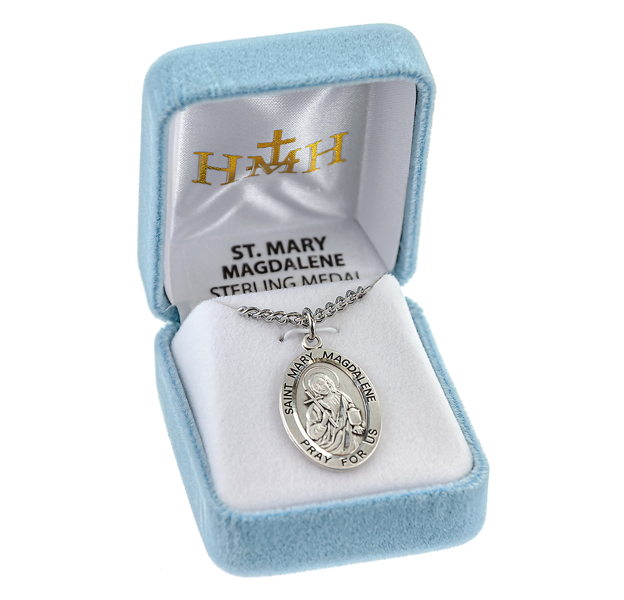 Patron Saint Mary Magdalene Oval Sterling Silver Medal Pendant with Chain