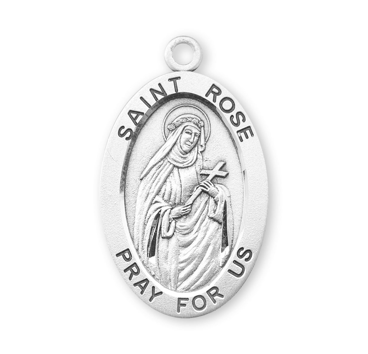 Patron Saint Rose Oval Sterling Silver Medal Pendant with Chain