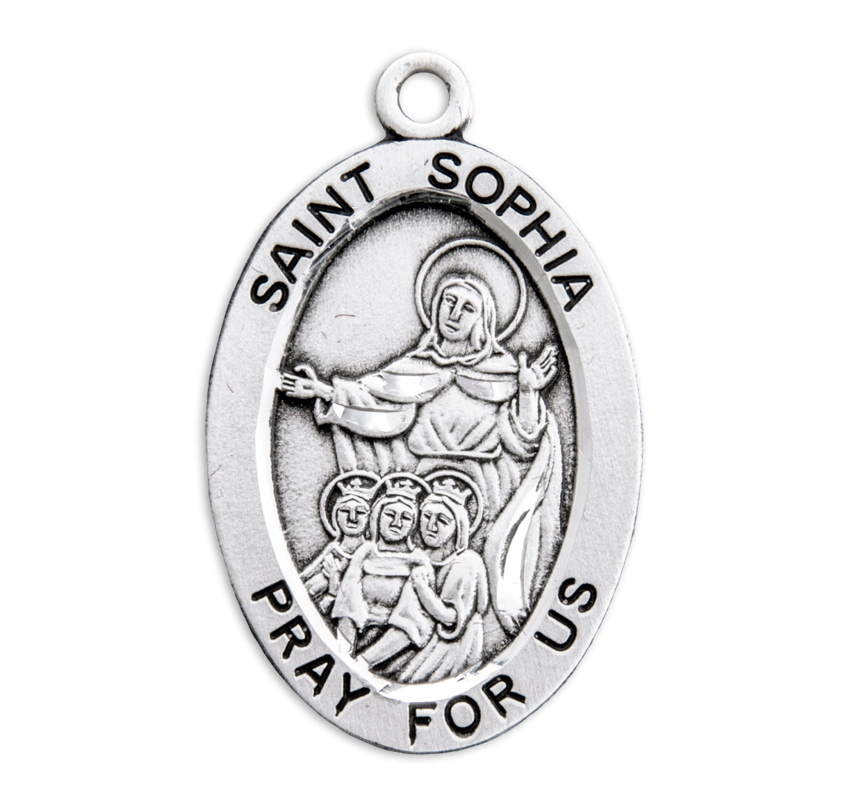 Patron Saint Sophia Oval Sterling Silver Medal Pendant with Chain