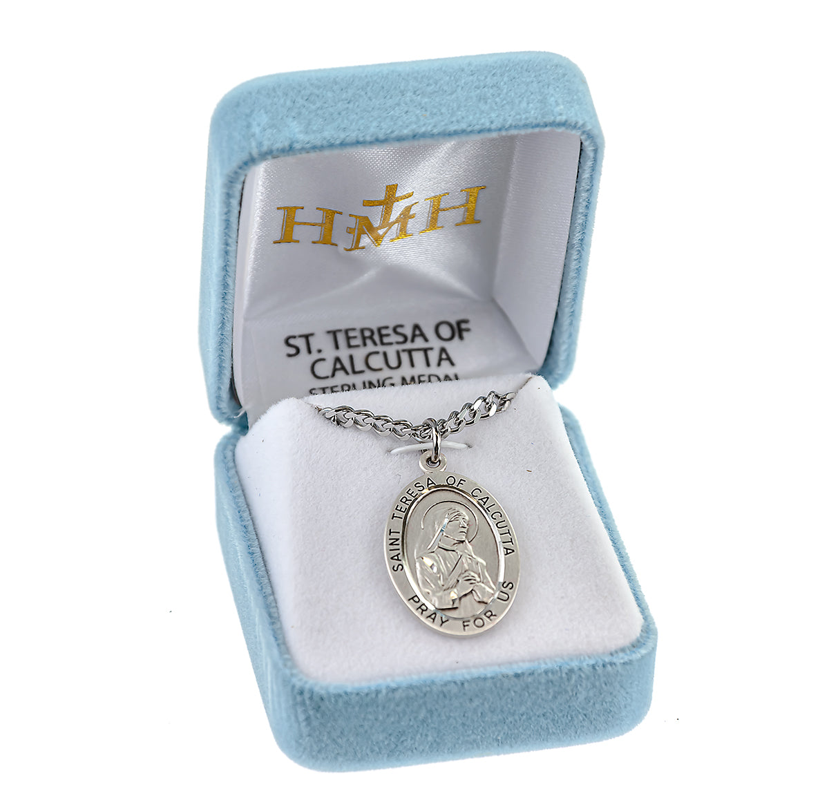 Patron Saint Teresa of Calcutta Oval Sterling Silver Medal Pendant with Chain