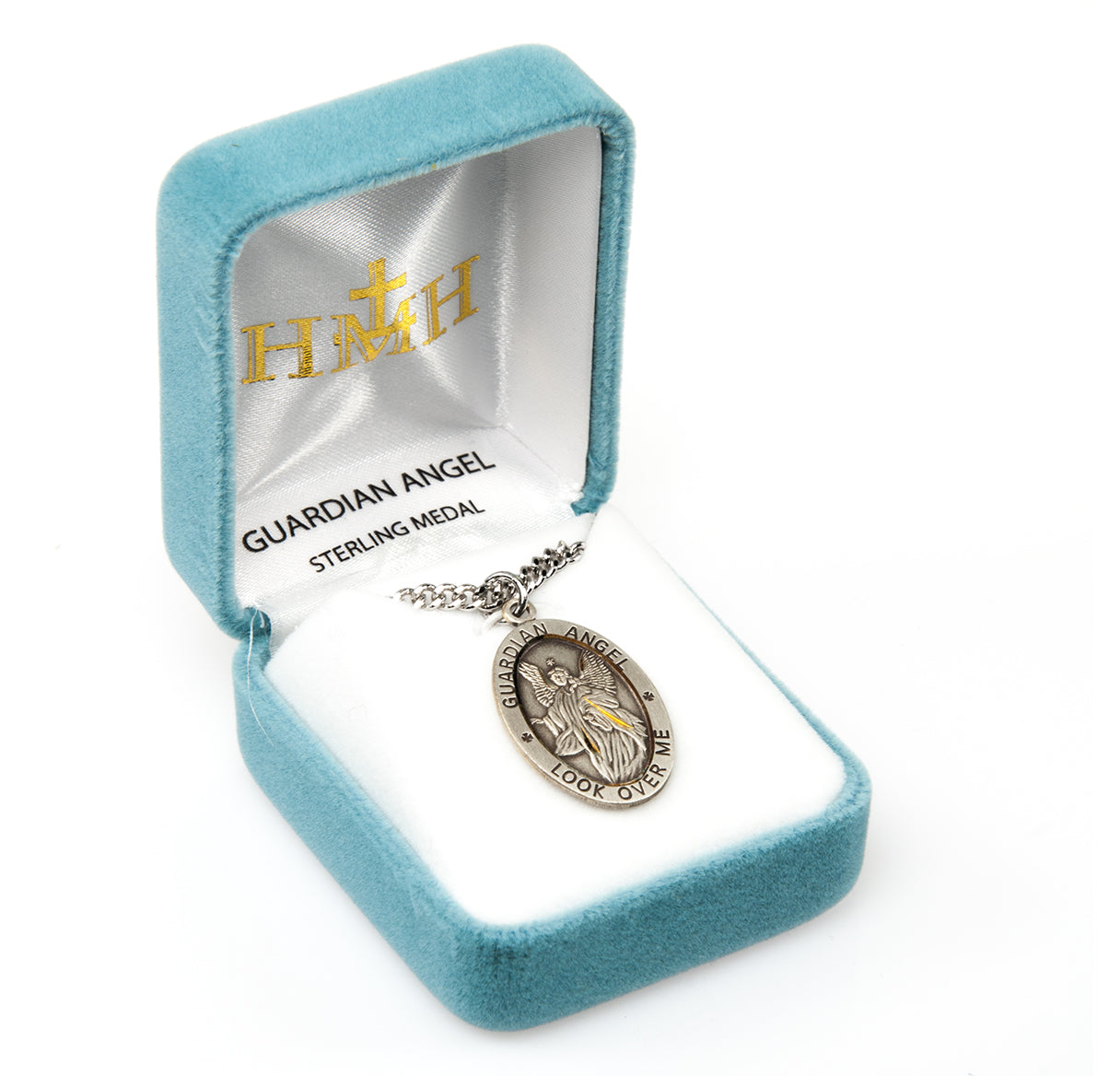 Guardian Angel Oval Sterling Silver Medal Pendant with Chain