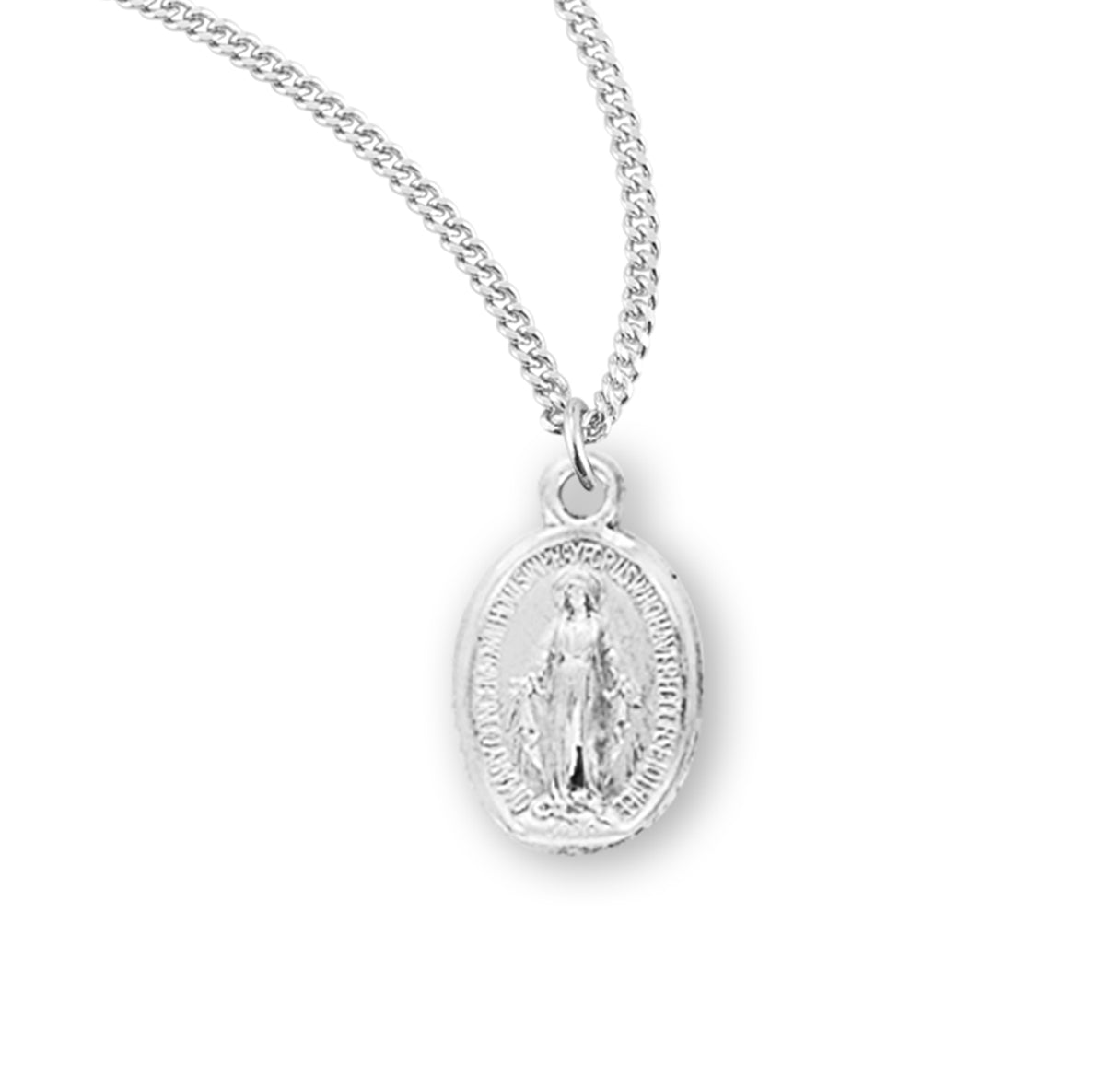 Sterling Silver Oval Miraculous Medal Pendant with Chain