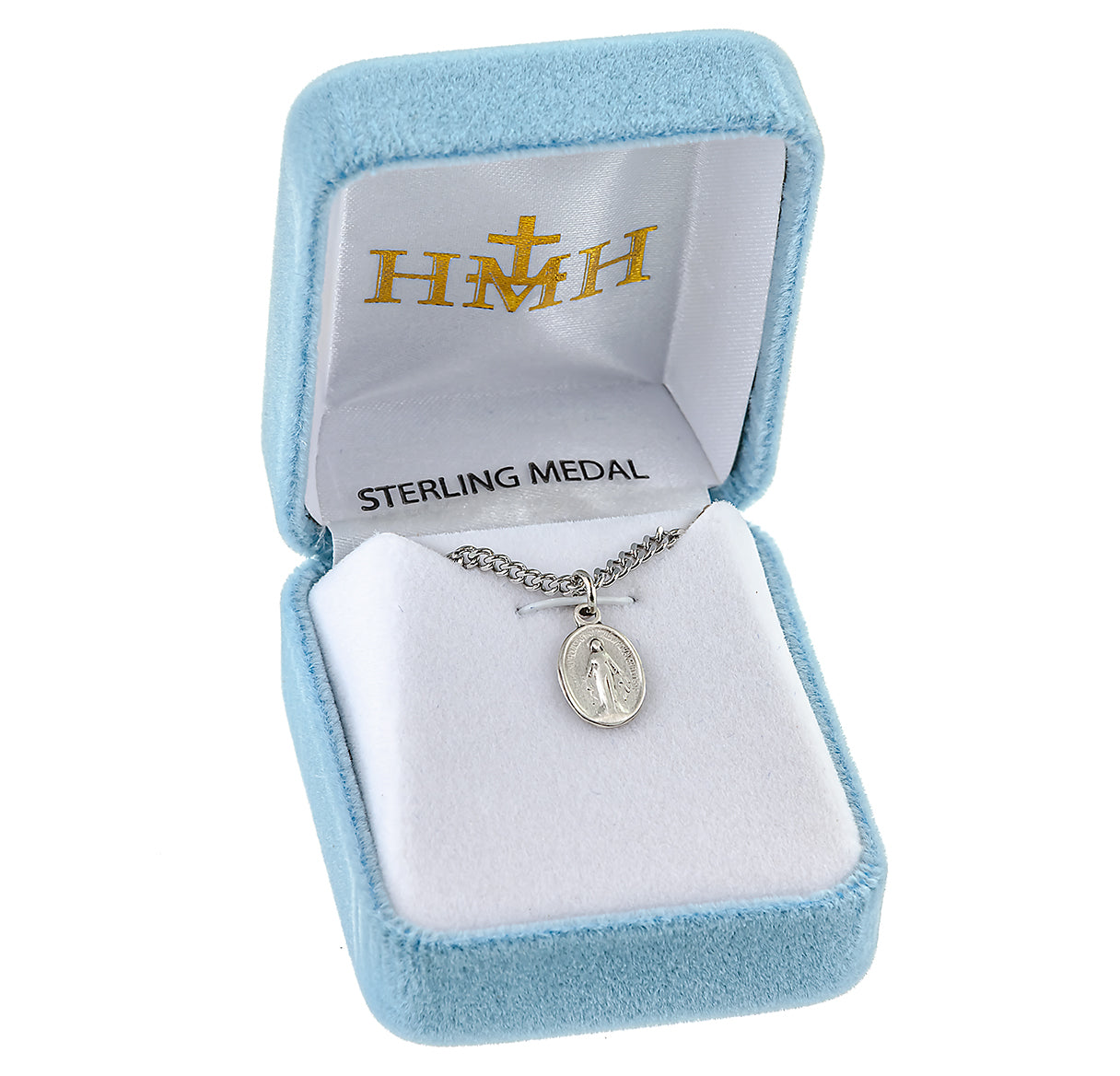 Sterling Silver Oval Miraculous Medal Pendant with Chain