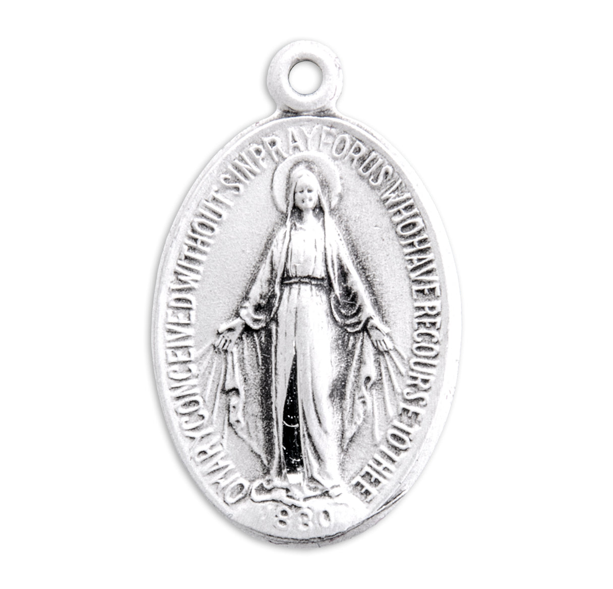 Sterling Silver Oval Miraculous Medal Pendant with Chain