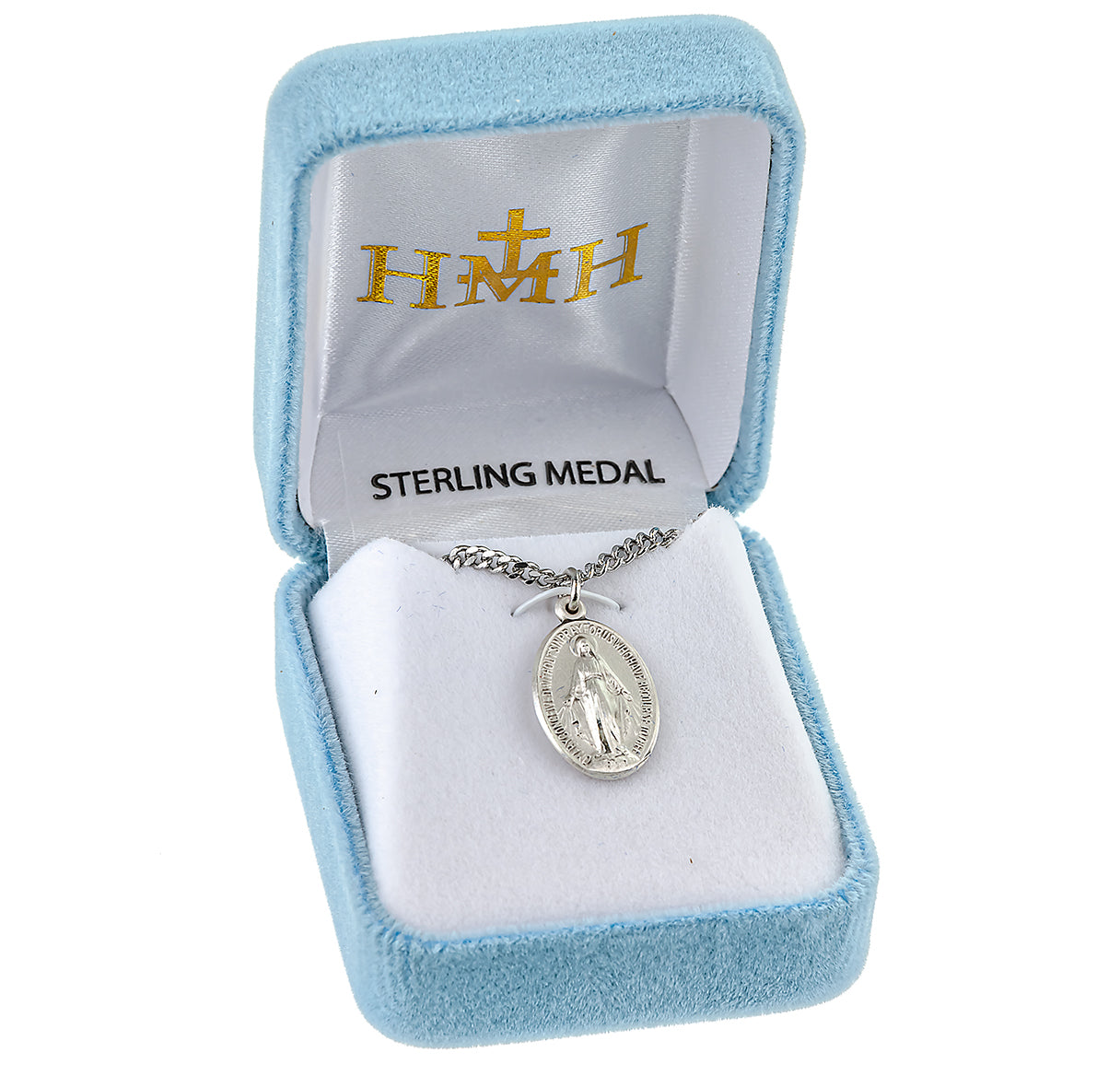 Sterling Silver Oval Miraculous Medal Pendant with Chain