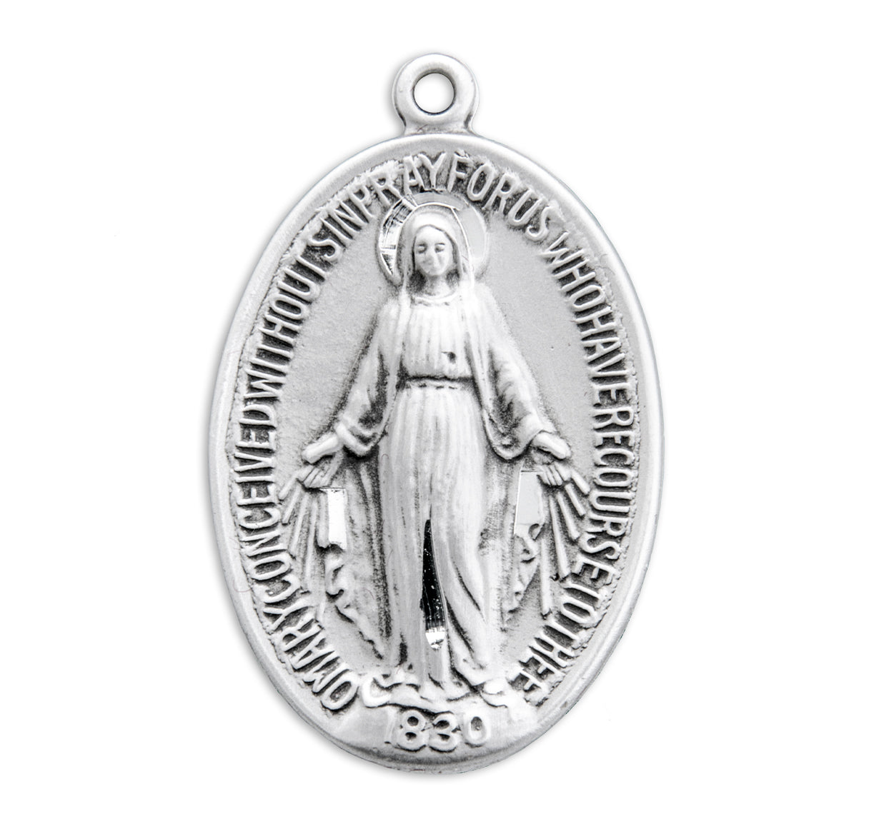 Sterling Silver Oval Miraculous Medal Pendant with Chain