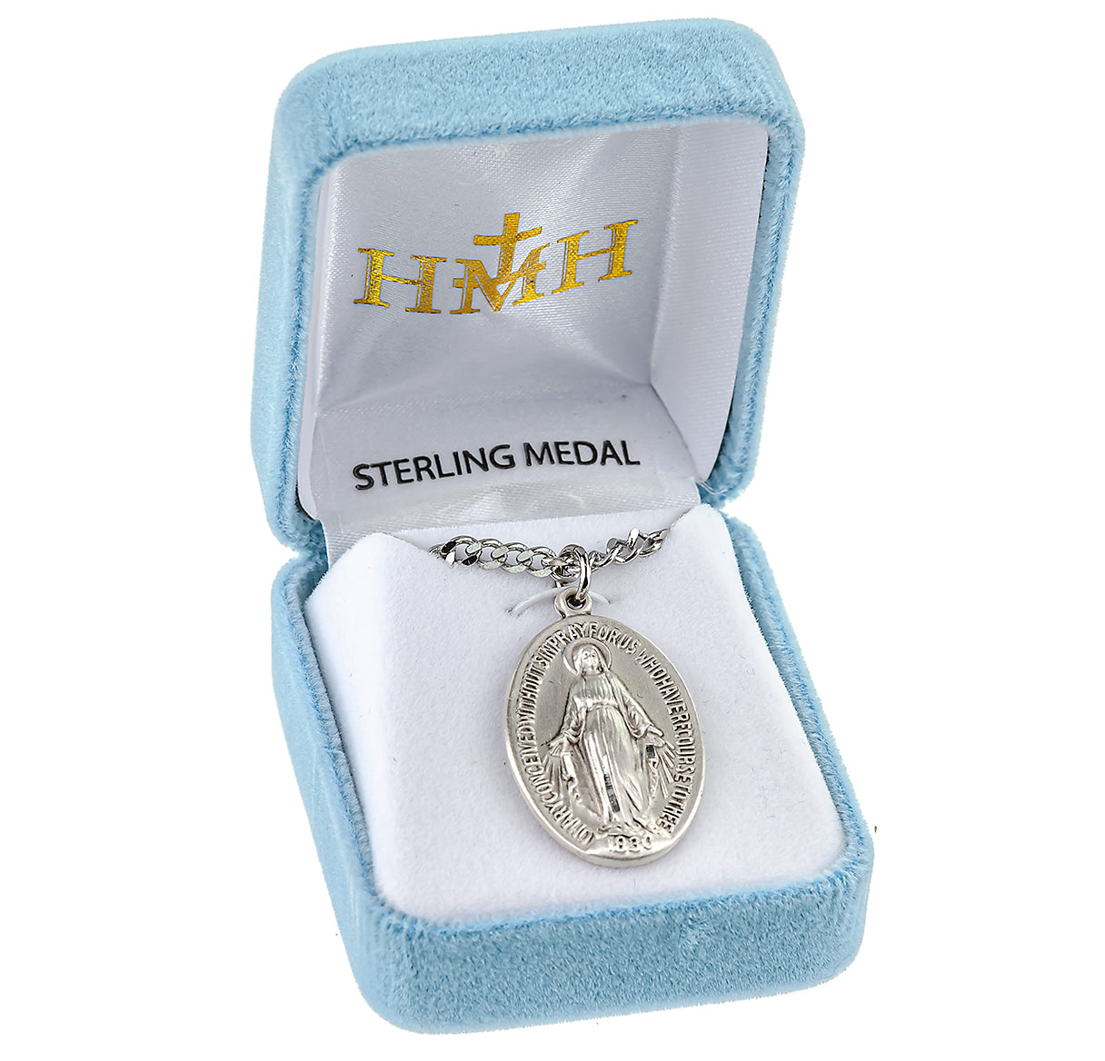 Sterling Silver Oval Miraculous Medal Pendant with Chain