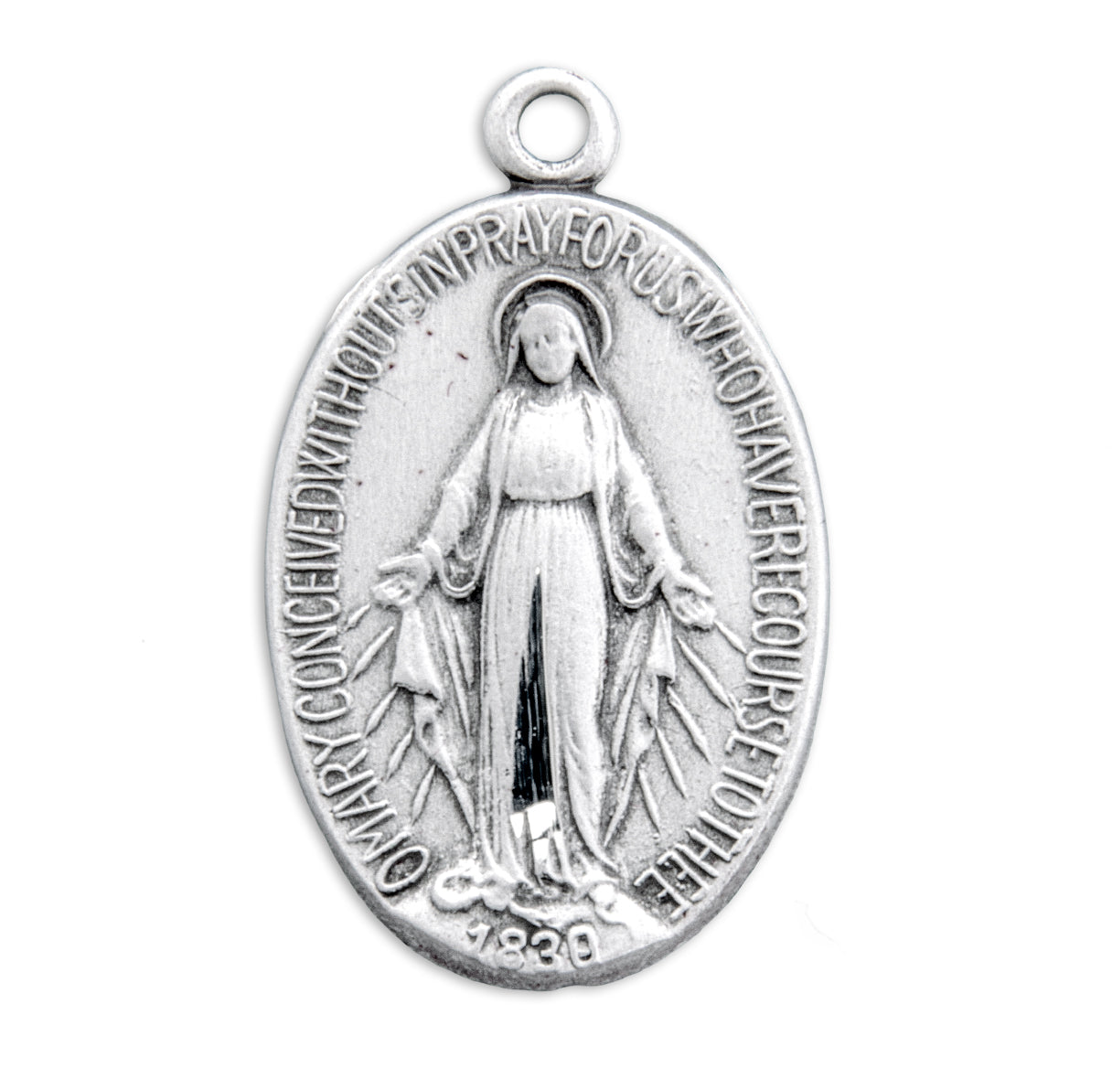Sterling Silver Oval Miraculous Medal Pendant with Chain
