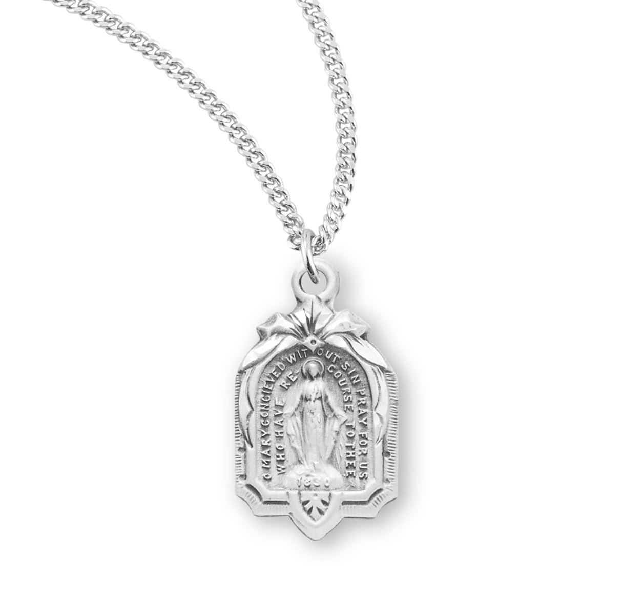 Sterling Silver Miraculous Medal Pendant with Chain