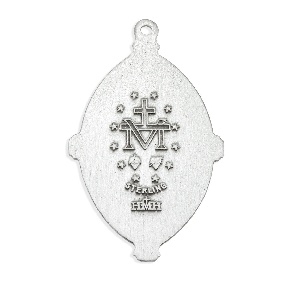 Sterling Silver Double Pointed Oval Miraculous Medal Pendant with Chain