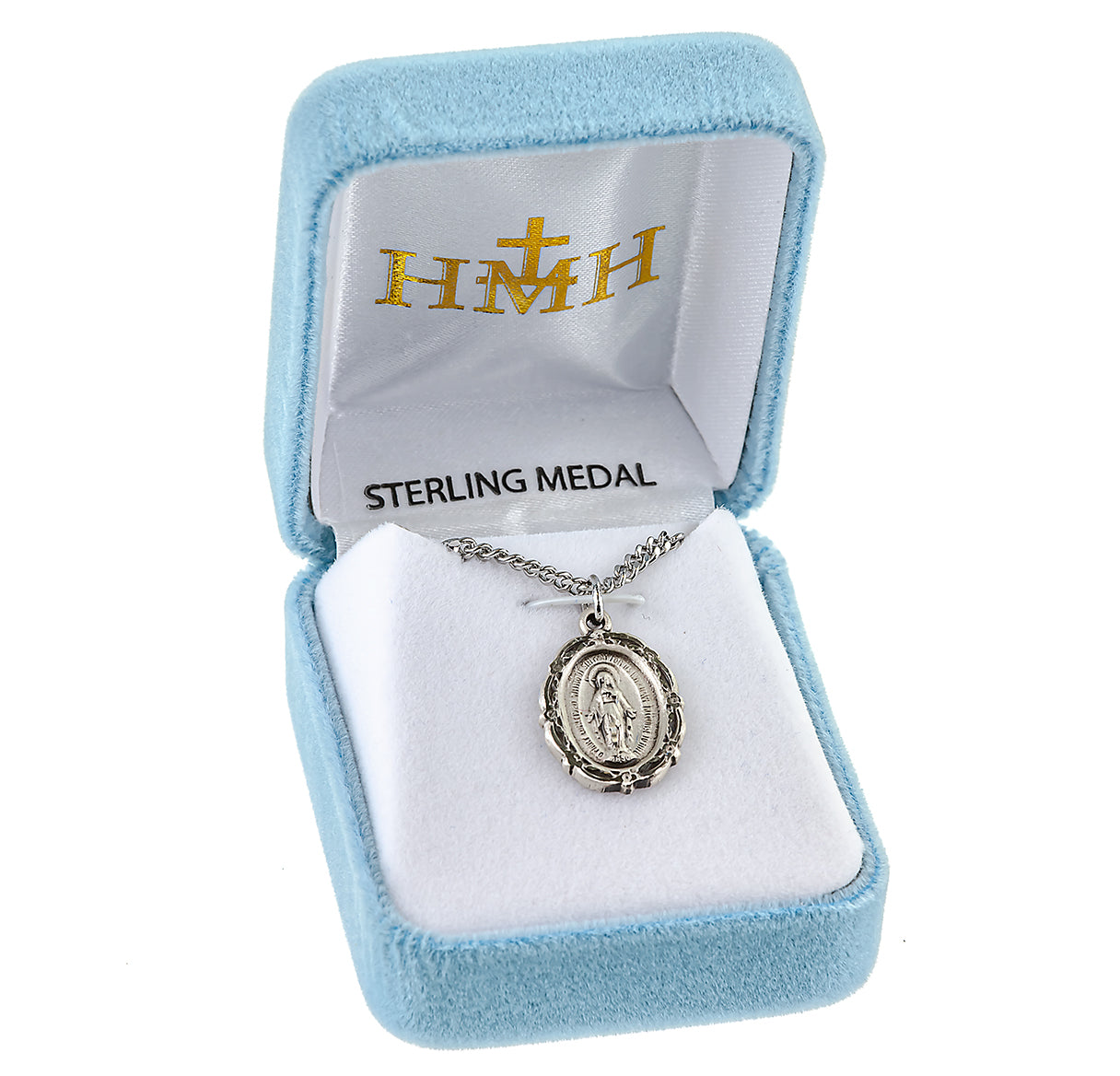 Sterling Silver Oval Miraculous Medal Pendant with Chain
