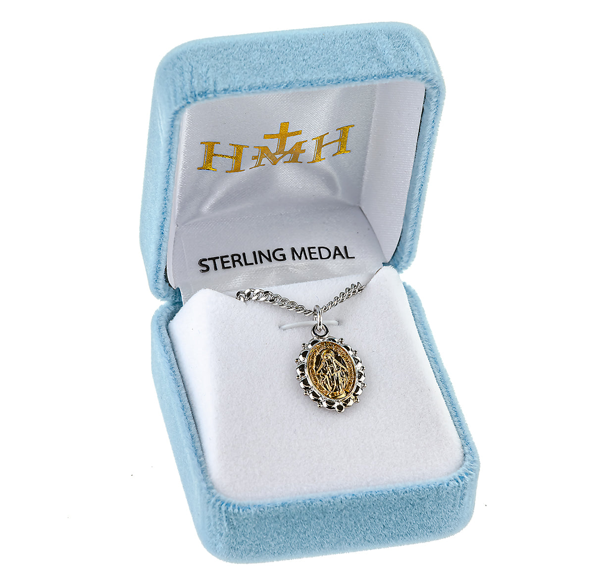 Sterling Silver Oval Two-Tone Miraculous Medal Pendant with Chain