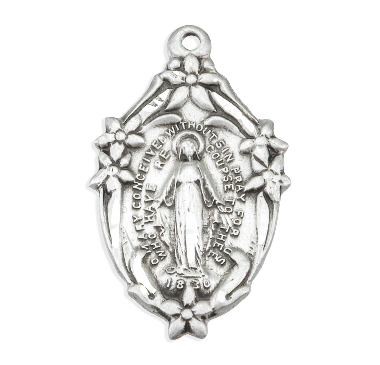 Sterling Silver Ornate Miraculous Medal Pendant with Chain