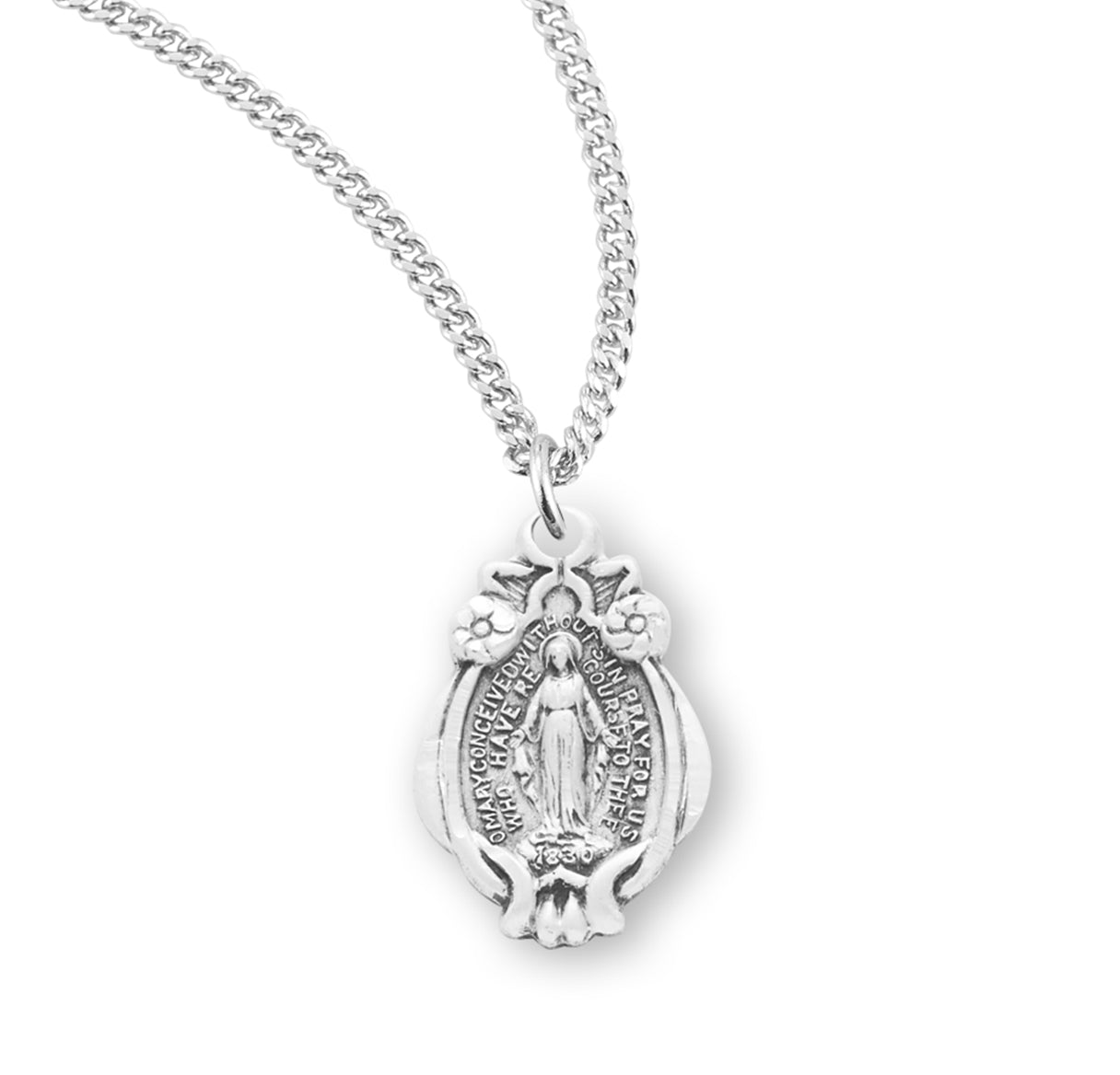 Sterling Silver Miraculous Medal Pendant with Chain