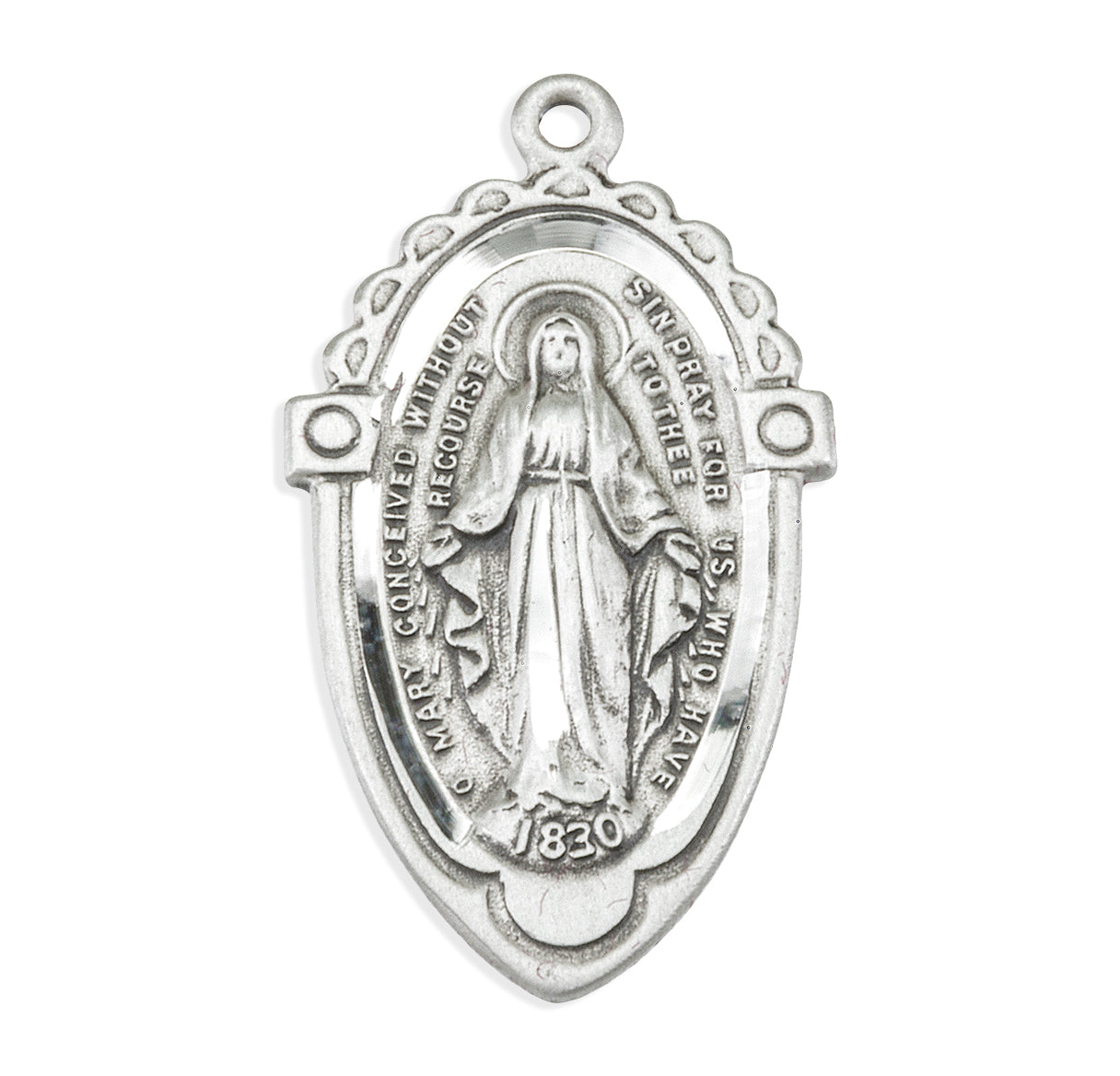 Sterling Silver Miraculous Medal Pendant with Chain
