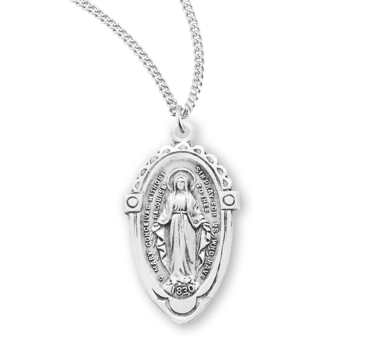 Sterling Silver Miraculous Medal Pendant with Chain
