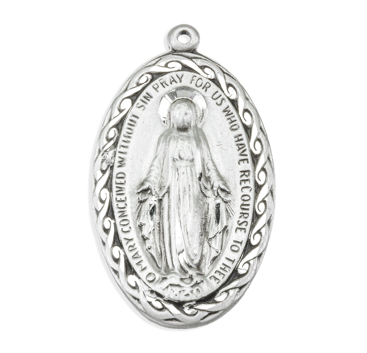 Sterling Silver Oval Miraculous Medal Pendant with Chain