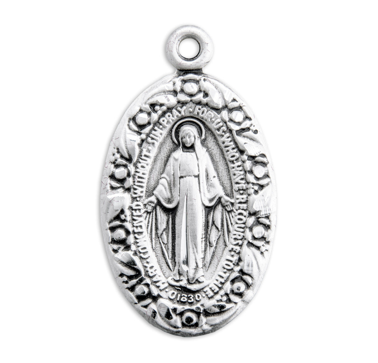 Sterling Silver Oval Miraculous Medal Pendant with Chain