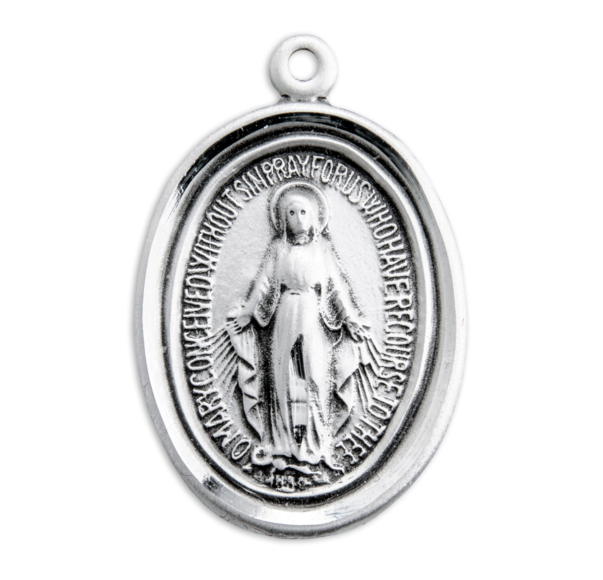 Sterling Silver Oval Miraculous Medal Pendant with Chain