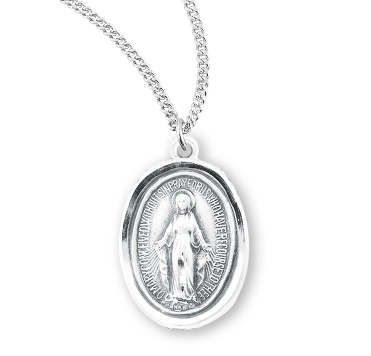 Sterling Silver Oval Miraculous Medal Pendant with Chain