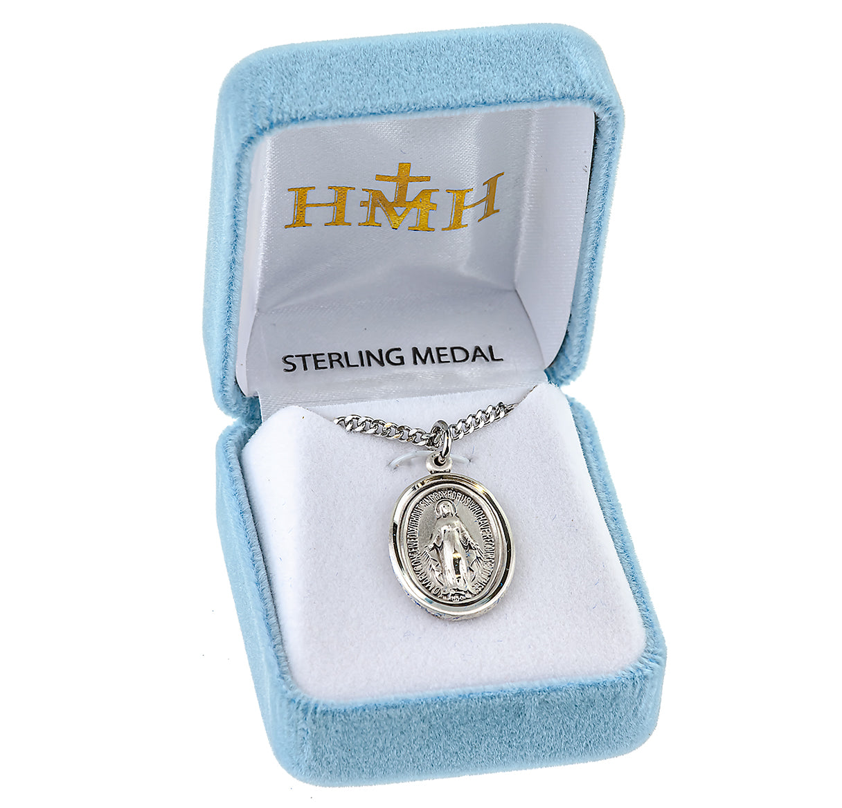 Sterling Silver Oval Miraculous Medal Pendant with Chain