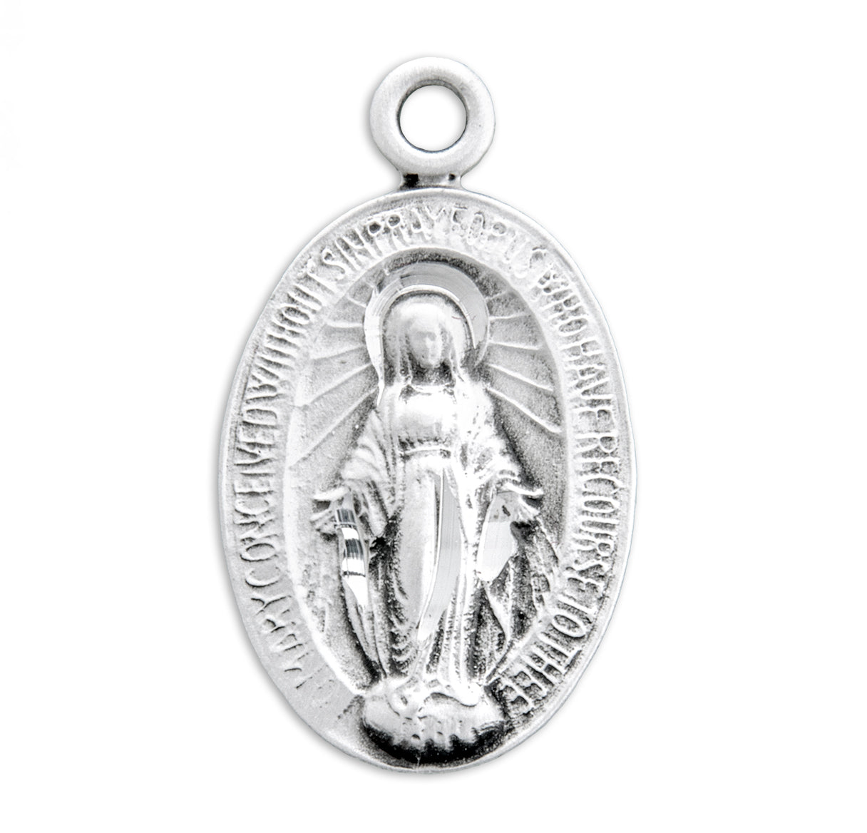 Sterling Silver Oval Miraculous Medal Pendant with Chain