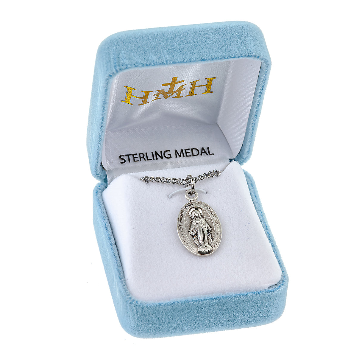 Sterling Silver Oval Miraculous Medal Pendant with Chain
