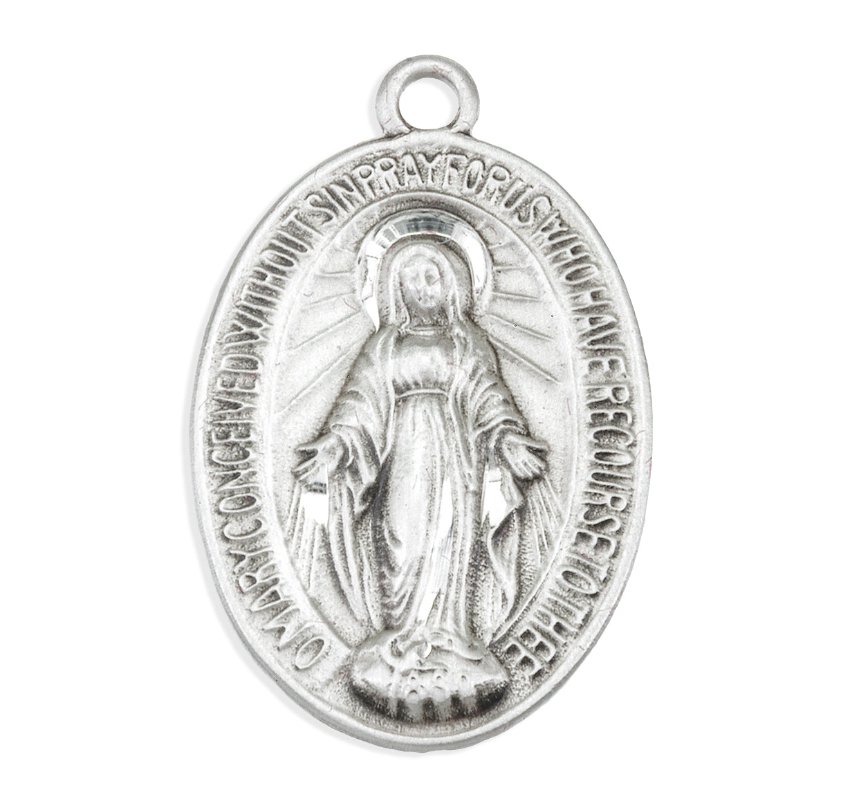 Sterling Silver Oval Miraculous Medal Pendant with Chain