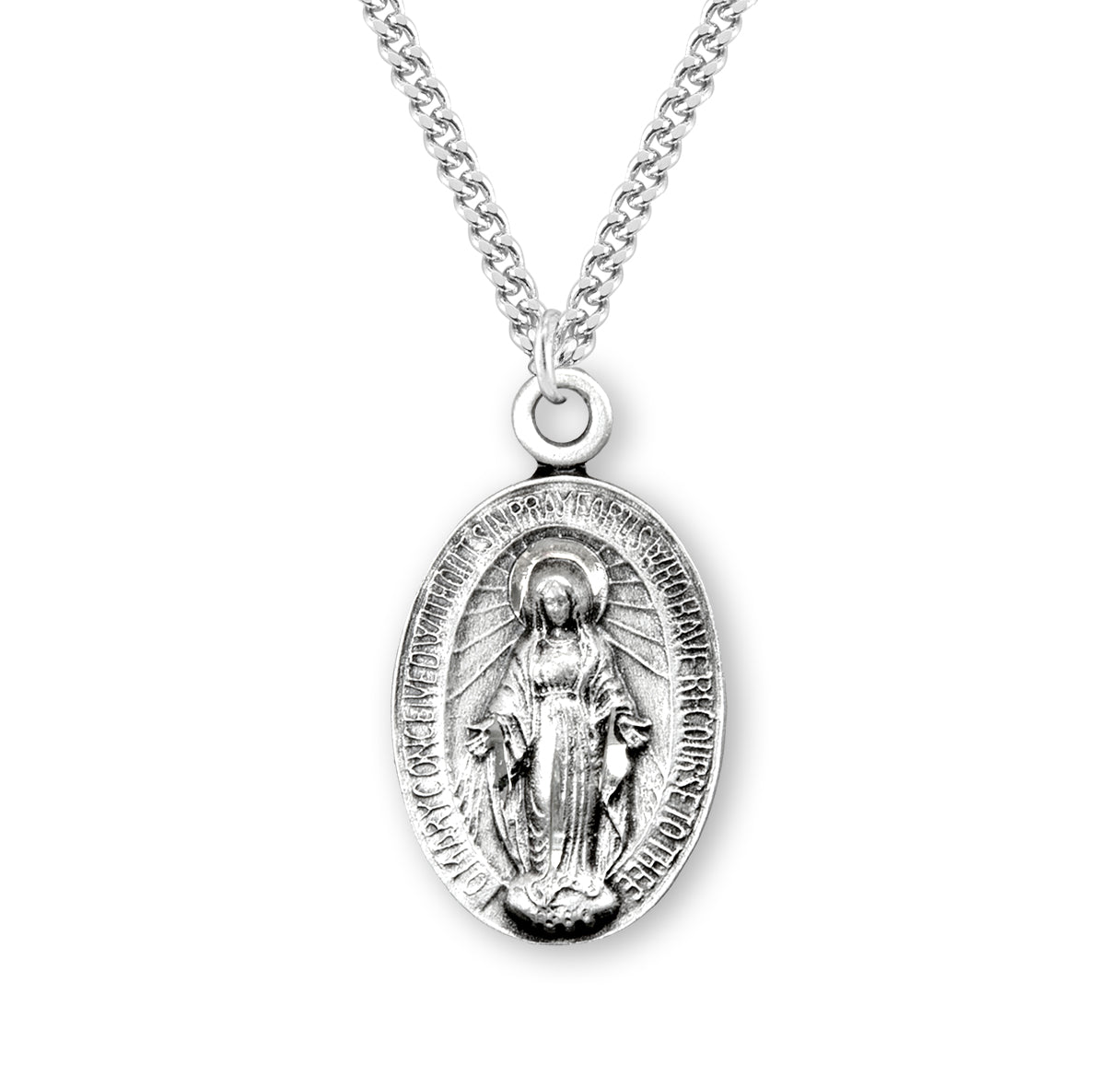 Sterling Silver Oval Miraculous Medal Pendant with Chain
