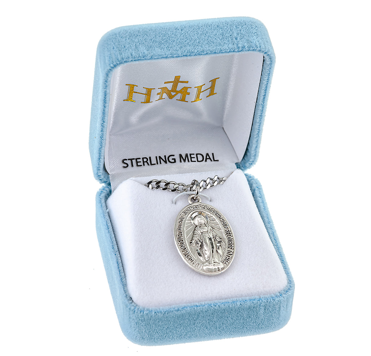 Sterling Silver Oval Miraculous Medal Pendant with Chain