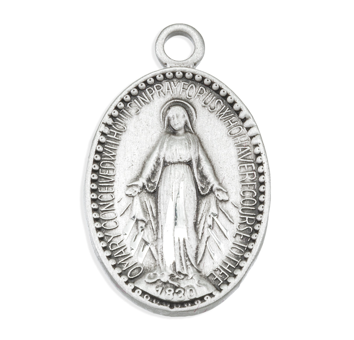 Sterling Silver Oval Miraculous Medal Pendant with Chain