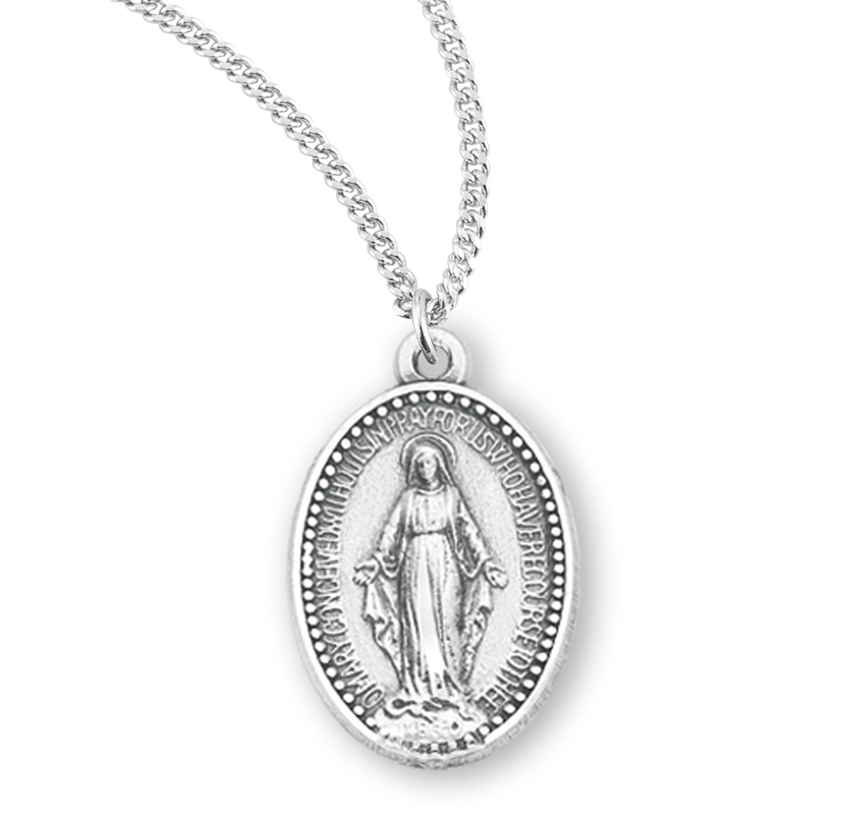 Sterling Silver Oval Miraculous Medal Pendant with Chain